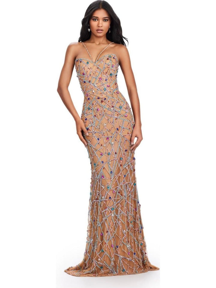 Encrusted Multi Coloured Beaded Gown