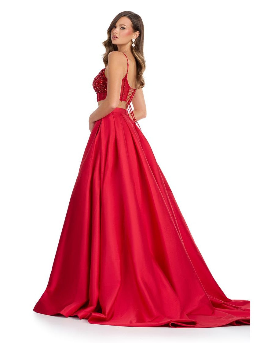 Two Piece Gown with Beaded Bustier & Taffeta Skirt