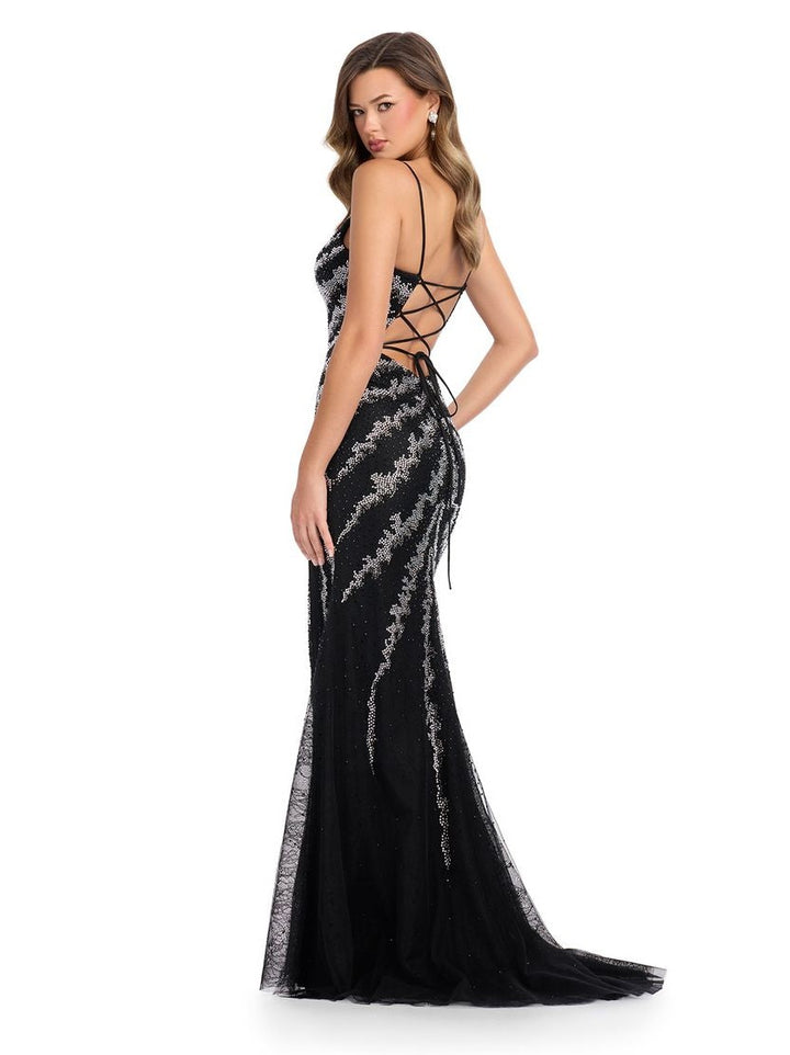 Lace Gown with Press On Stones & Lace Up Back