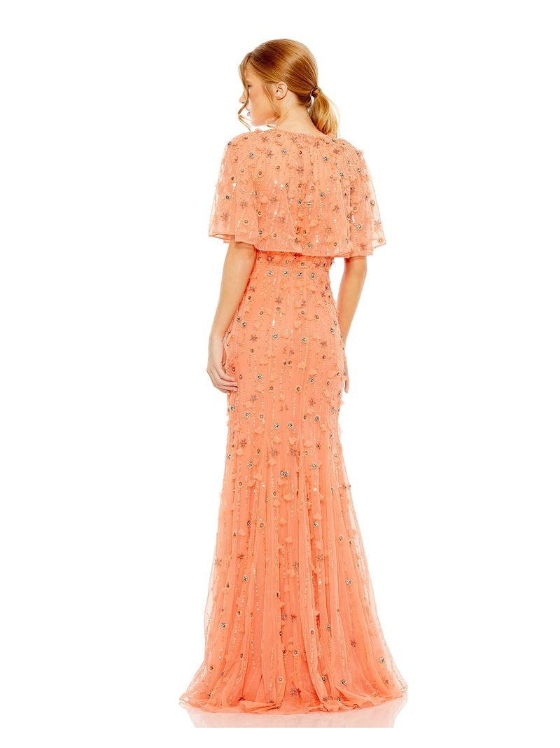 Embellished Illusion Cape Sleeve Trumpet Gown