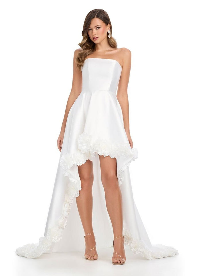 Strapless Rose Adorned High Low Gown
