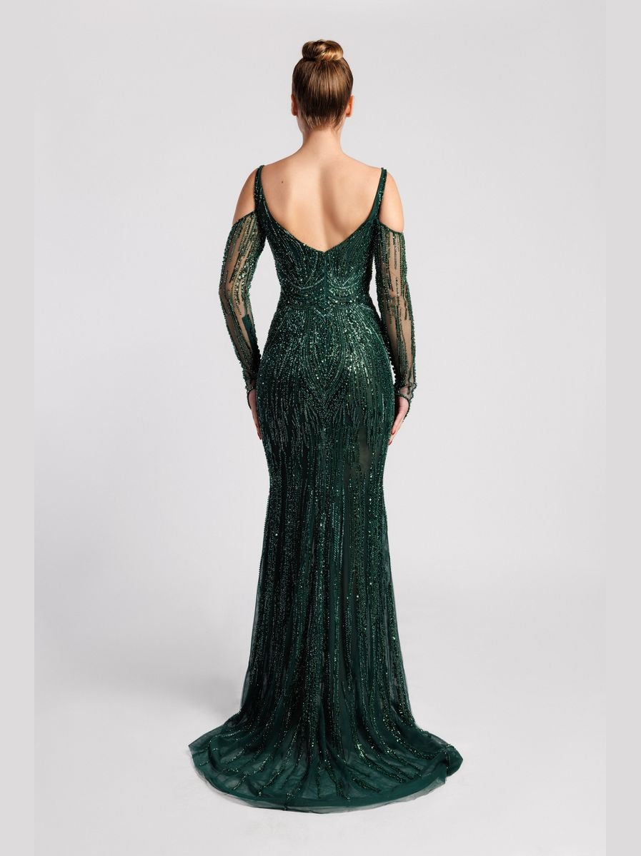 Embroidered Mermaid Dress with Sweetheart Neckline and Cold Shoulders