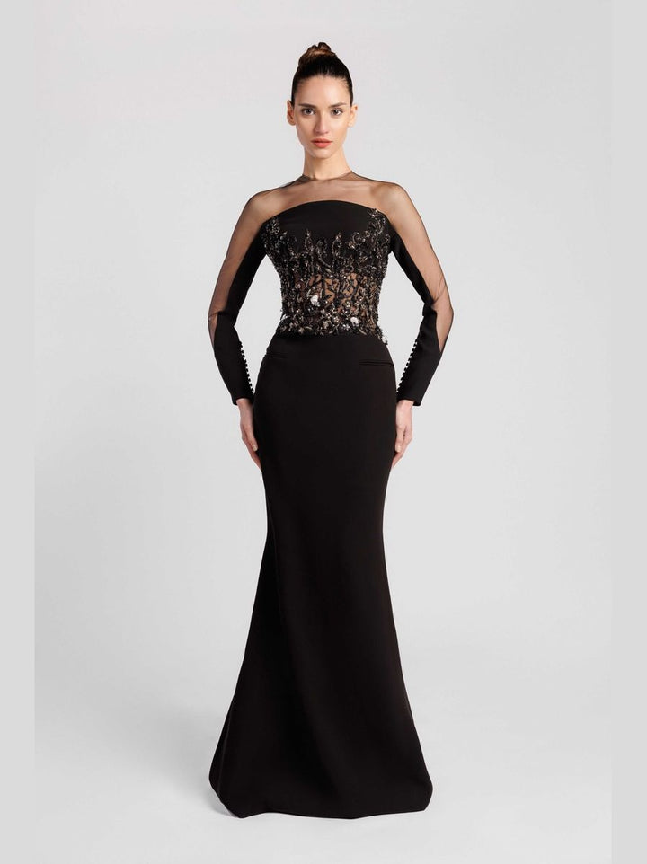 Mermaid Evening Dress with Illusion Neckline and Embroidered Bodice