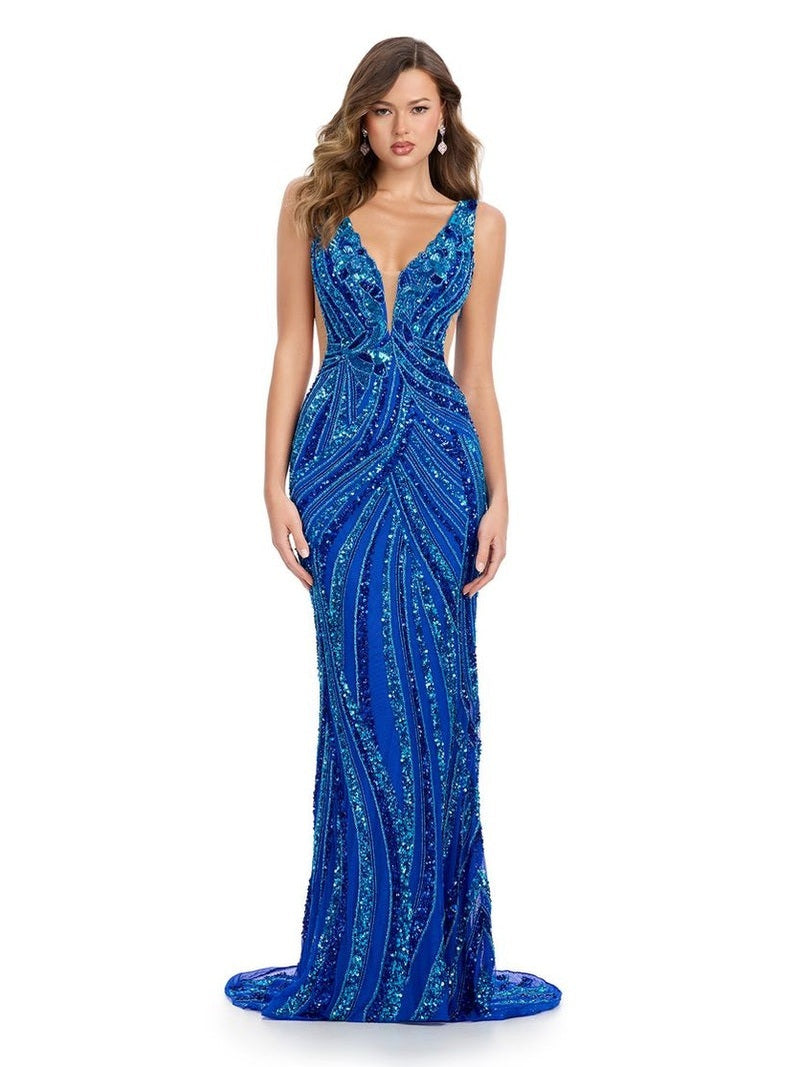 V-Neck Fully Beaded Gown