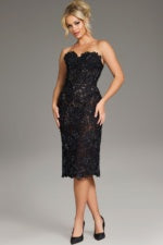Strapless Lace Midi Dress with Floral Appliqué