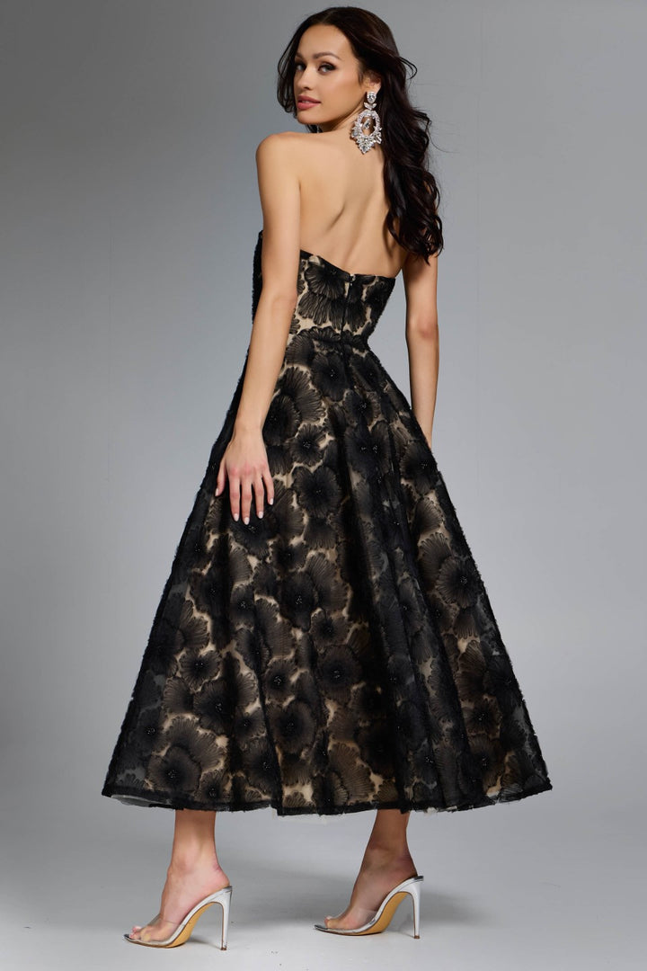 Strapless A-Line Gown with Floral Embroidery
