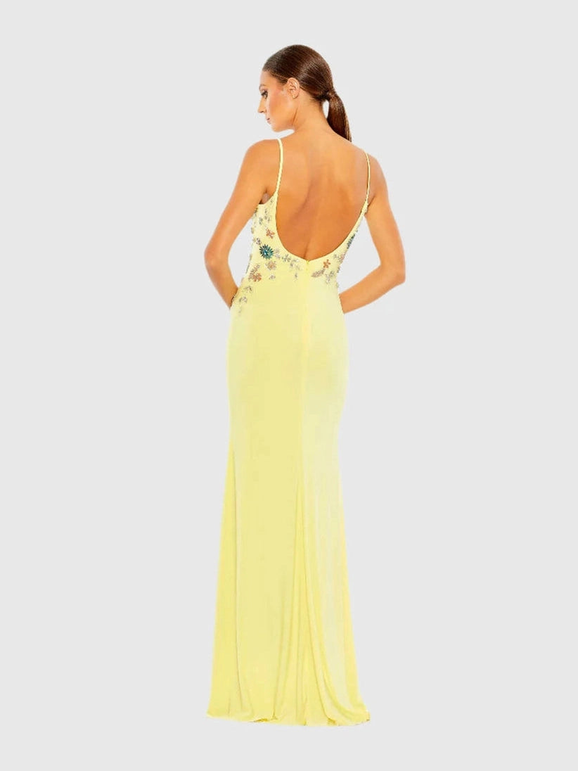 Multi Color Beaded Floral Cami Gown