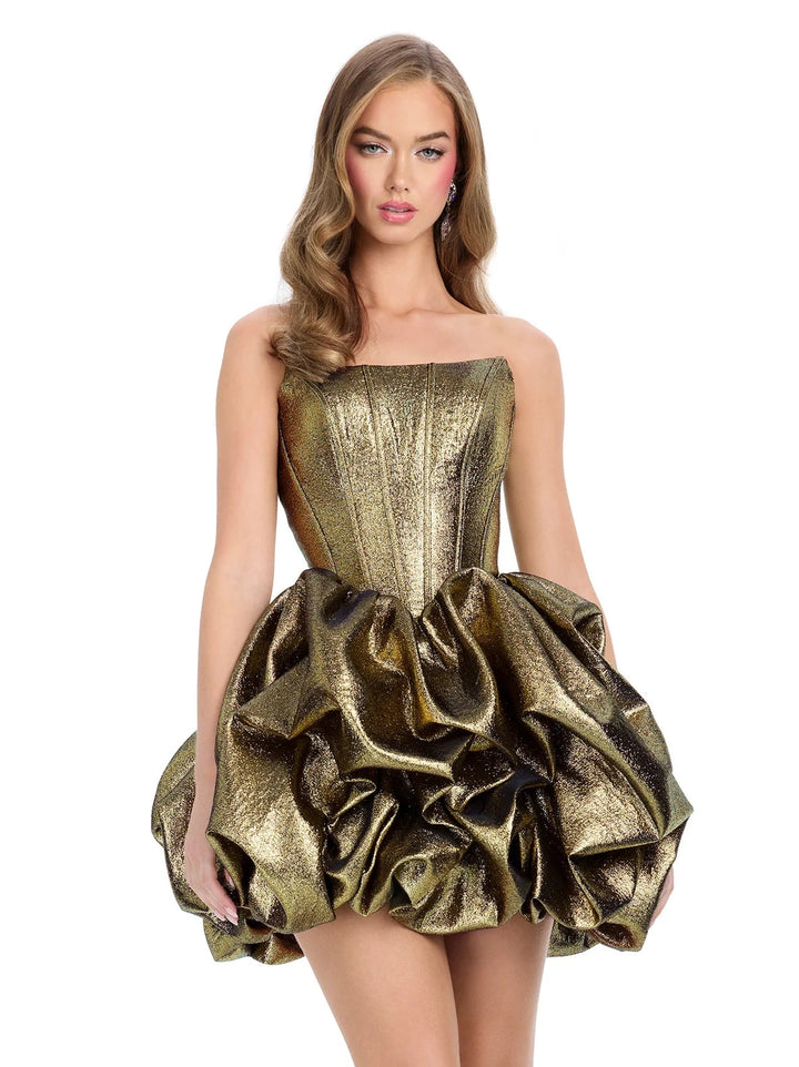 Metallic Cocktail Dress with Pick Up Skirt