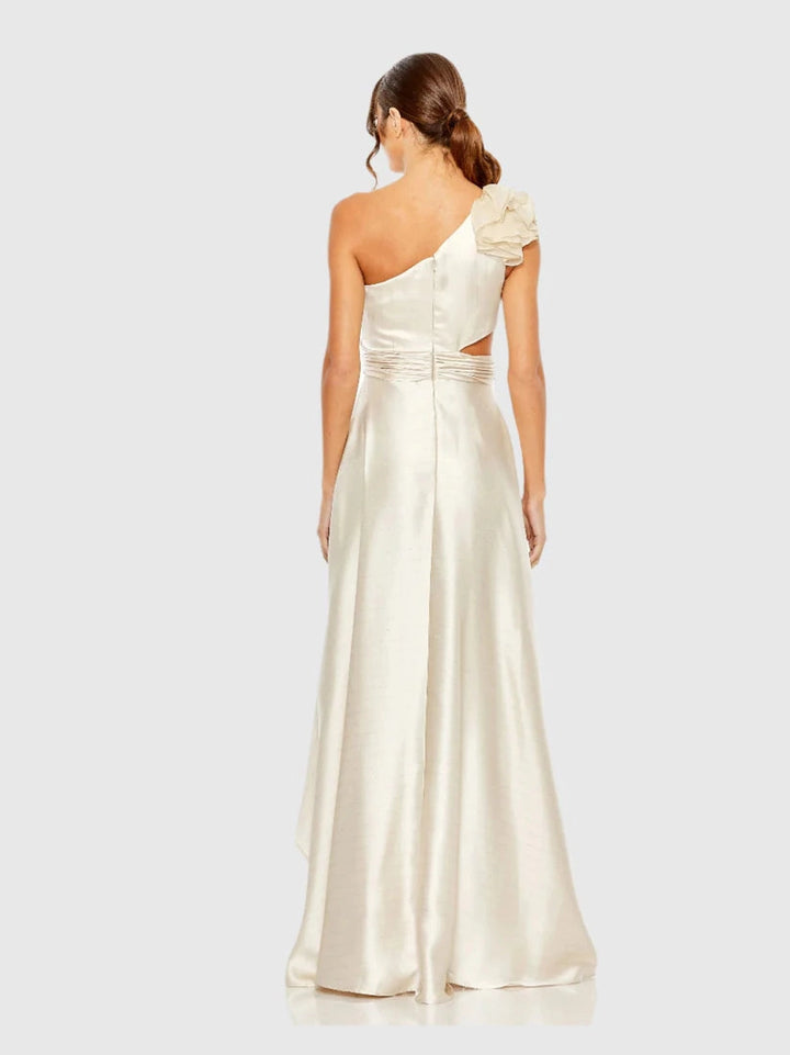 Ruffled One Shoulder Cut Out Hi-Low Gown