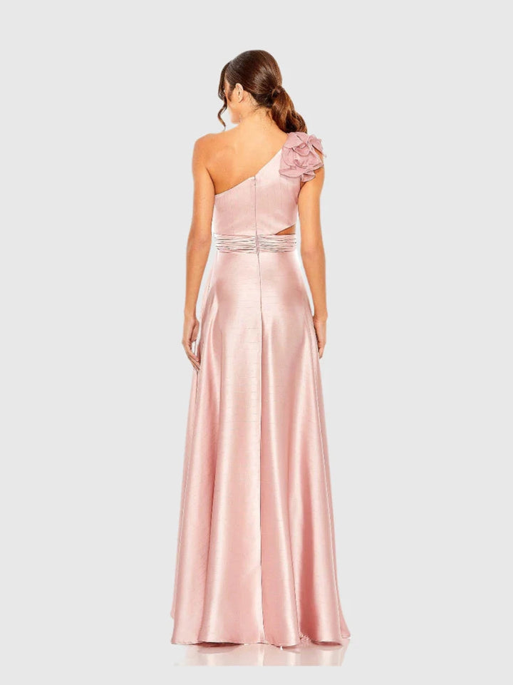 Ruffled One Shoulder Cut Out Hi-Low Gown