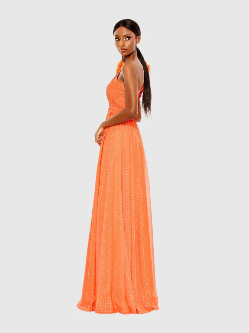 Polka Dot Ruffled One Shoulder Gown