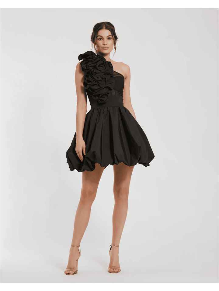 Taffeta one shoulder ruffle bubble mini dress