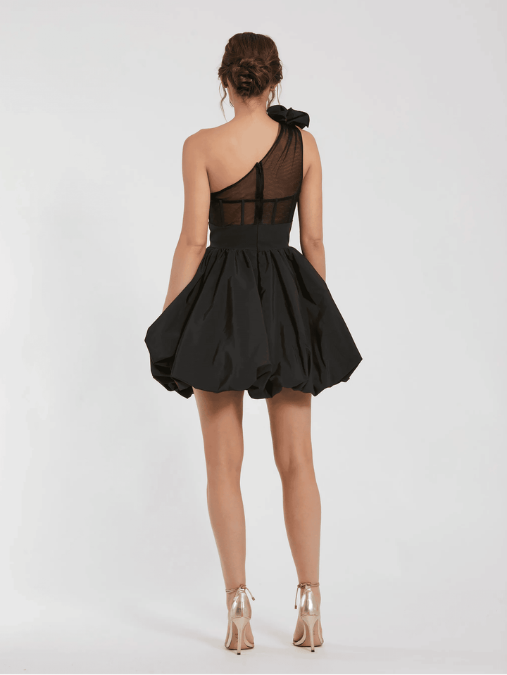 Taffeta one shoulder ruffle bubble mini dress