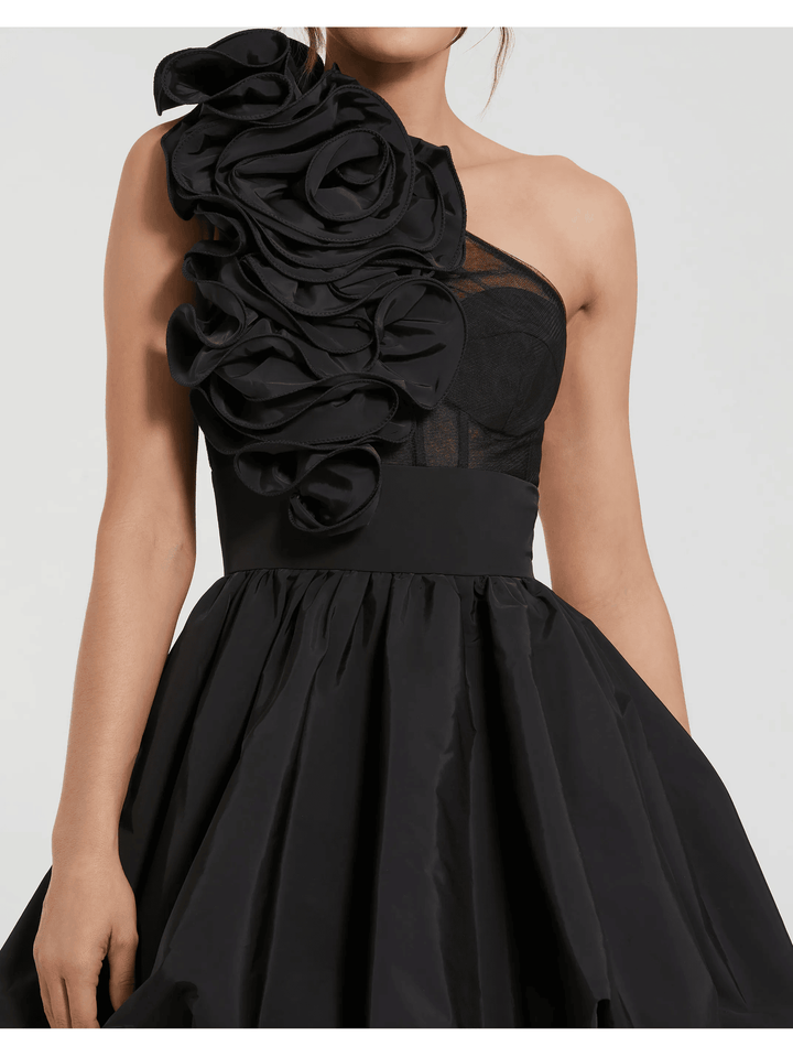 Taffeta one shoulder ruffle bubble mini dress