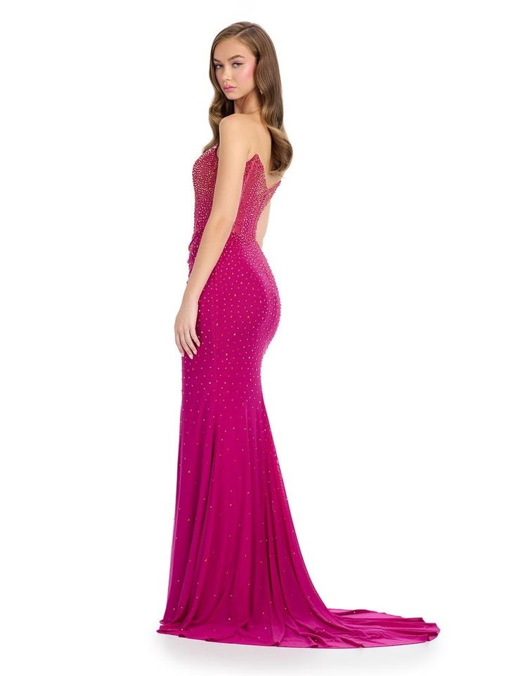 Strapless Gown with V-Neckline & Press On Stones