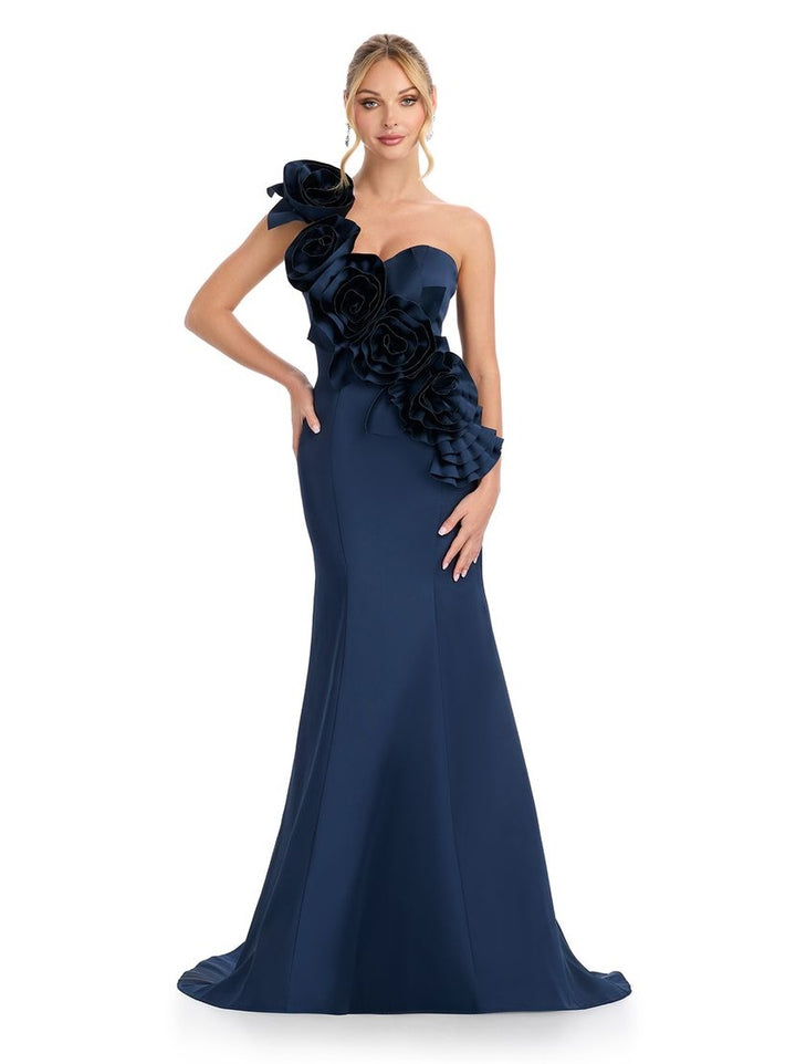 Satin Gown with Asymmetrical Floral Details