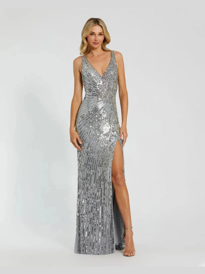 Beaded Floral Sleeveless Gown