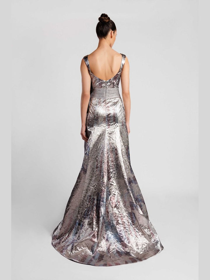 A-Line Evening Dress with Embroidered Waist and Bow
