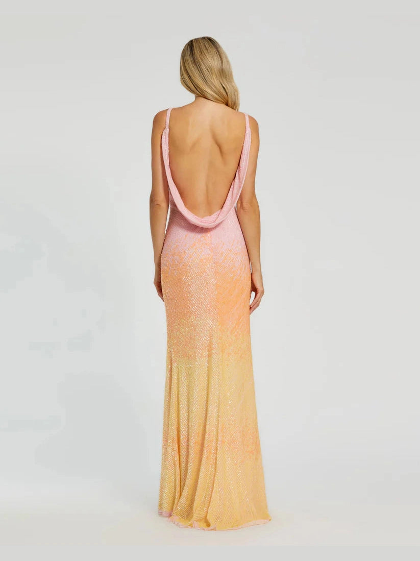 Ombre Sequined Cami Trumpet Gown
