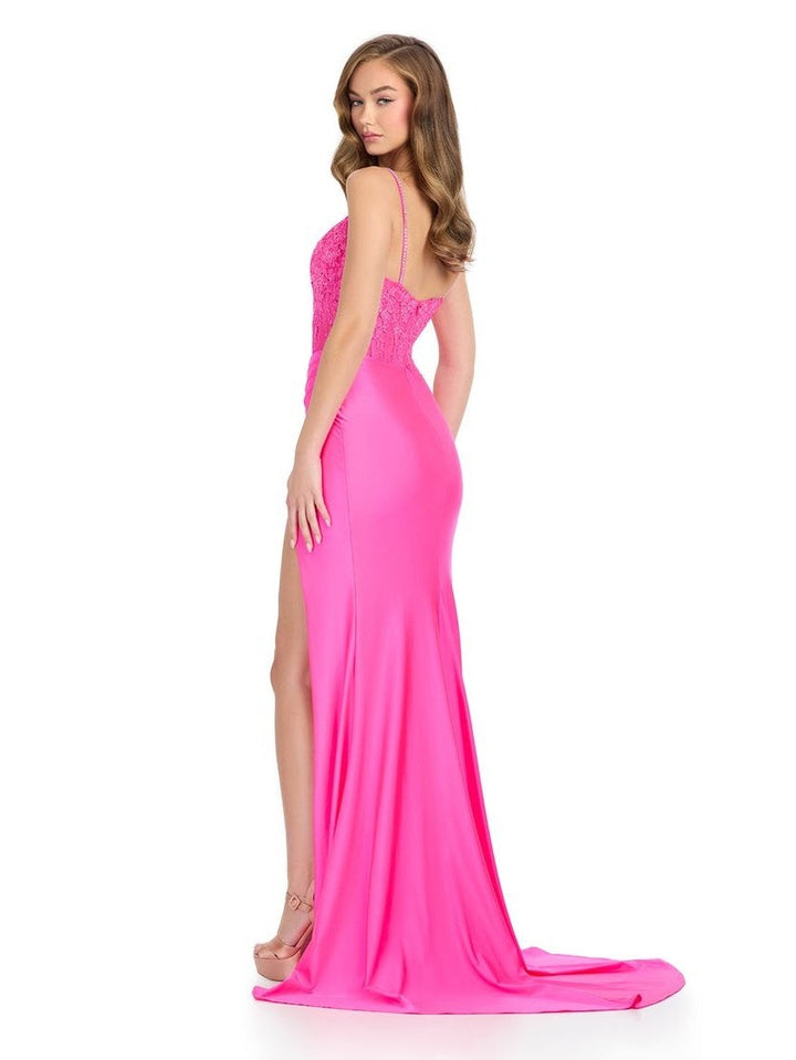 Spaghetti Strap Jersey Gown with Flower Applique