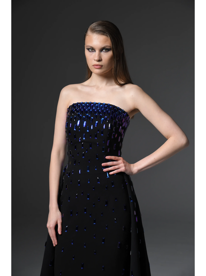 FULLY EMBROIDERED CRÊPE GOWN WITH OVERSKIRT
