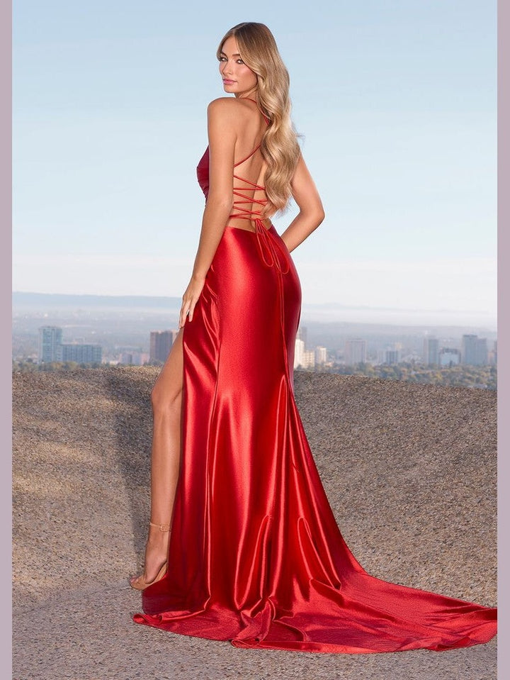 Metallic Jersey Gown with Lace Up Back