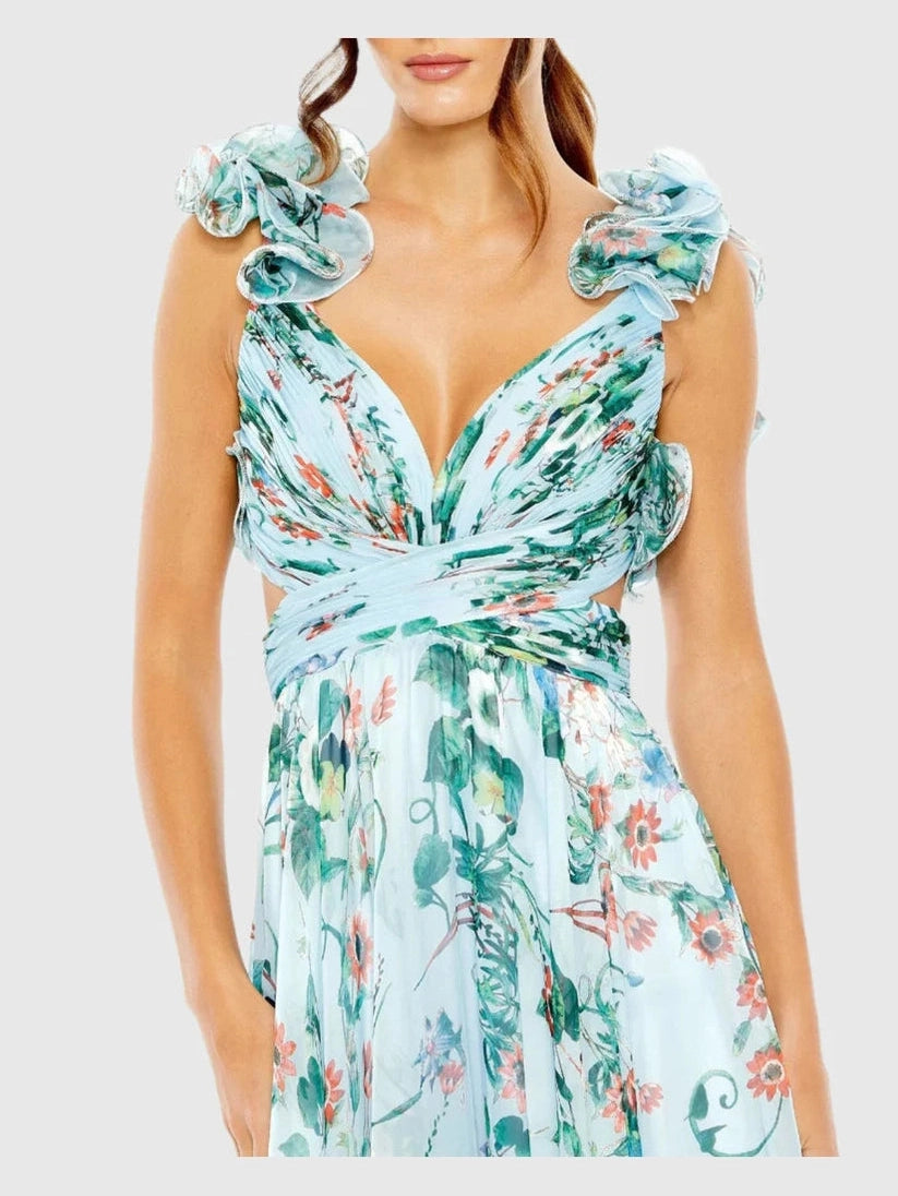 V-Neck Sleeveless Cut-Out Lace Up Back Gown