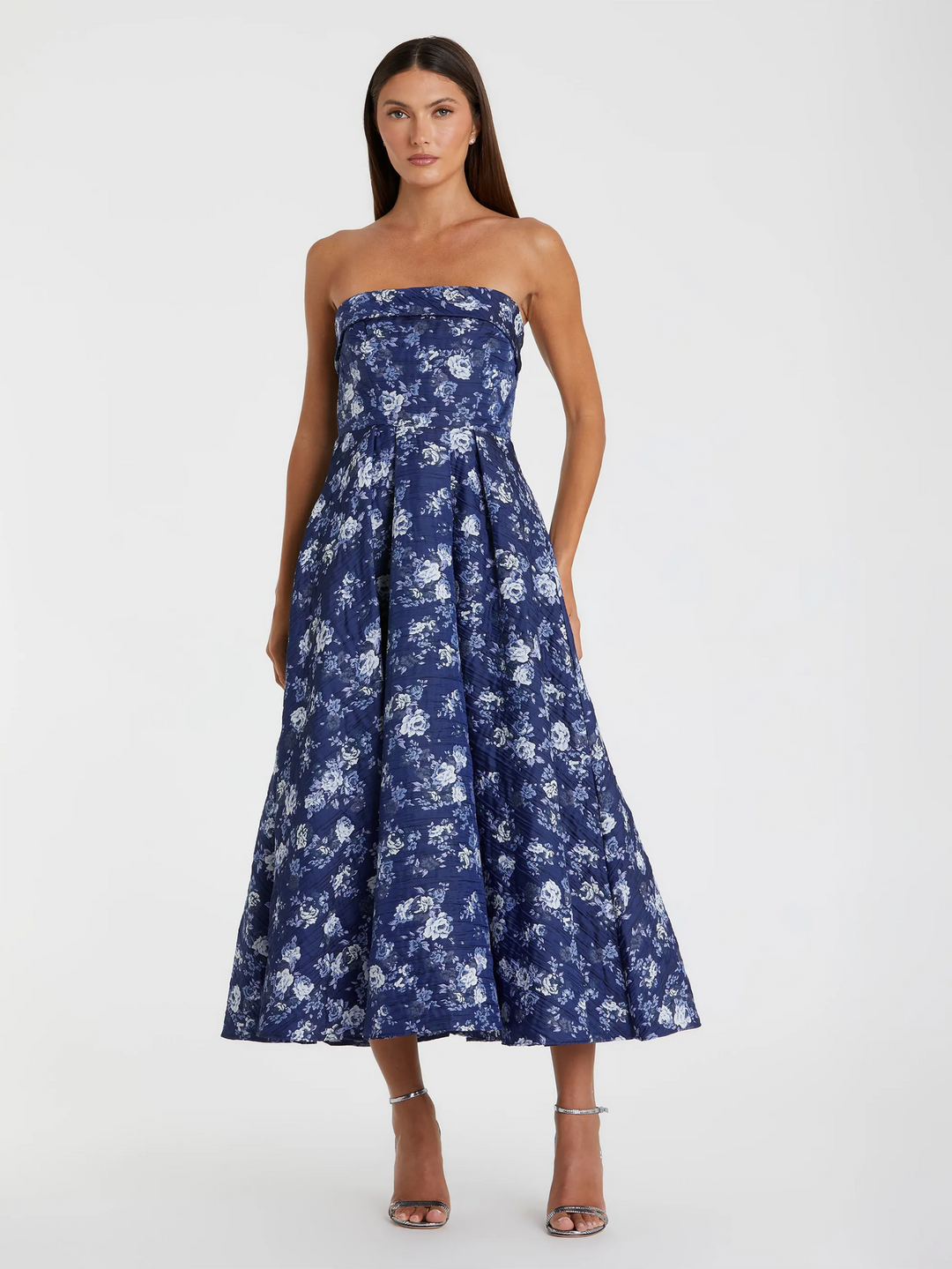 Strapless Brocade Midi Dress