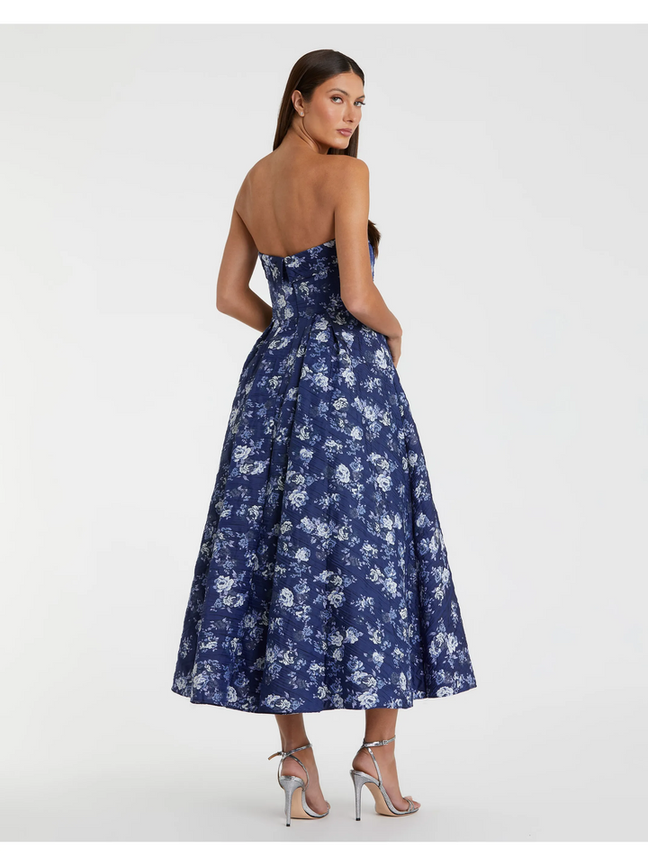 Strapless Brocade Midi Dress