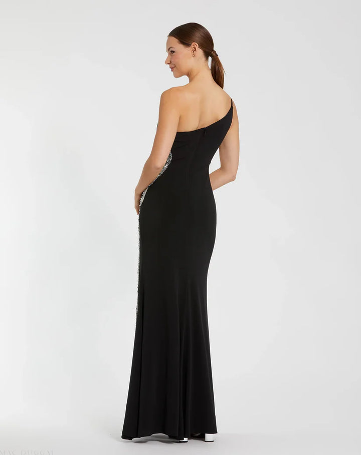 One Shoulder Jersey Gown With Embellished Cut Out