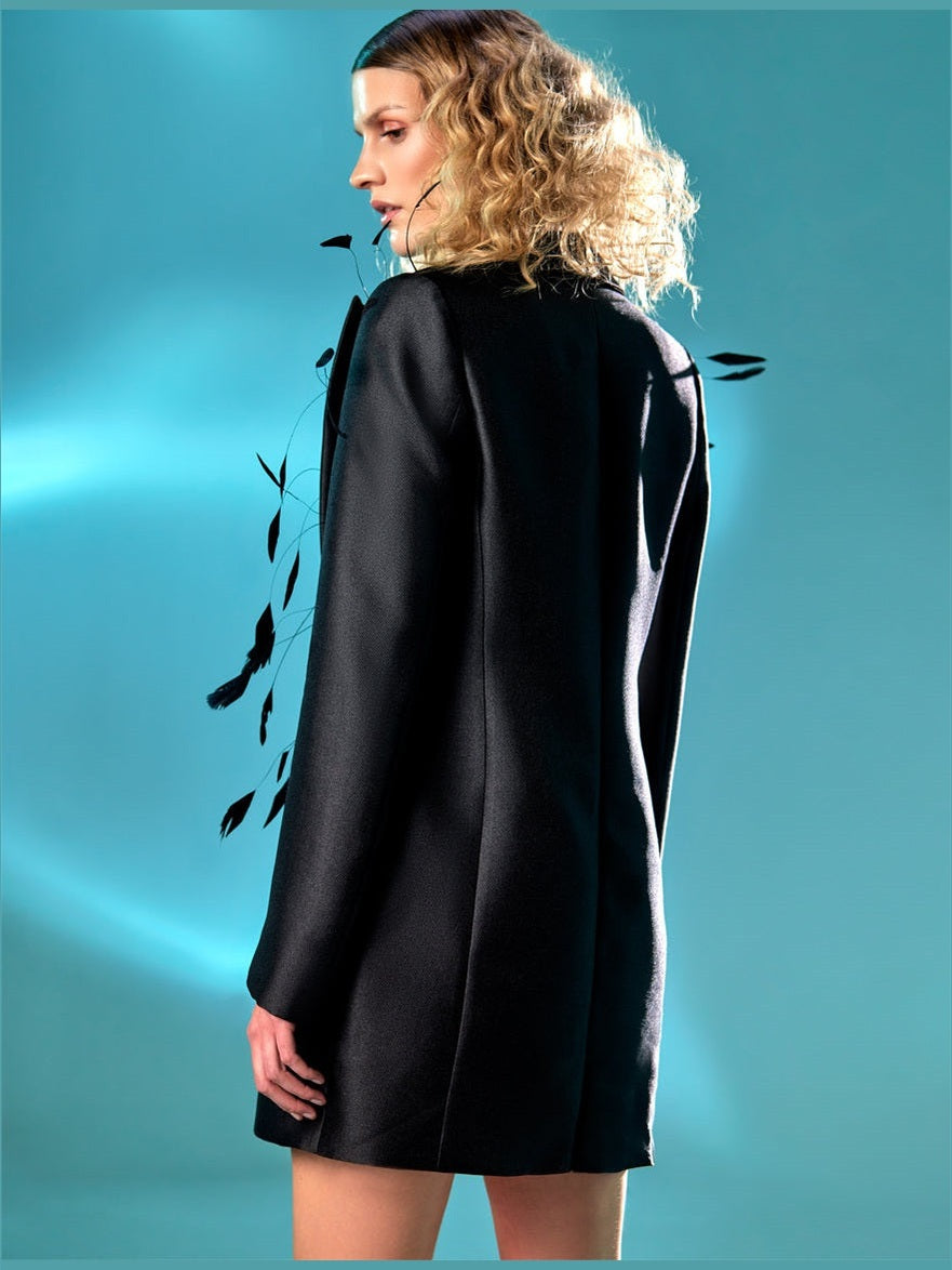 Mikado Piqué Jacket Dress with Feathers