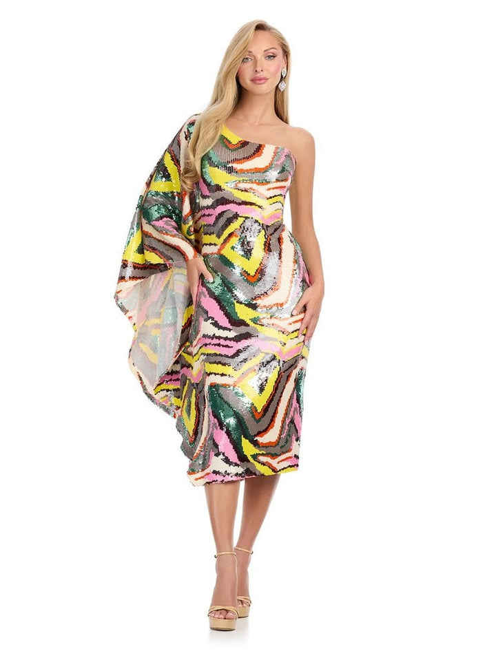 Fully Beaded One Shoulder Mid-Length Gown