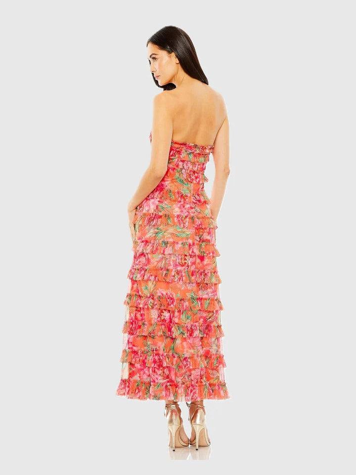 Multicolor Strapless Micro Ruffle Dress