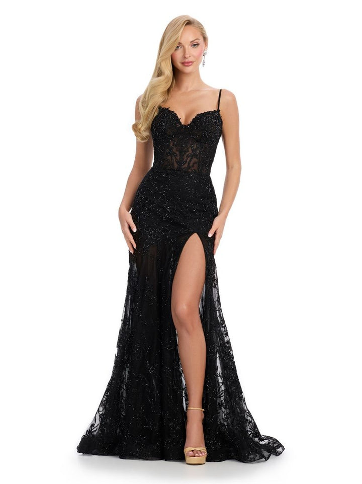 Spaghetti Strap Tulle Gown with Embroidered Applique