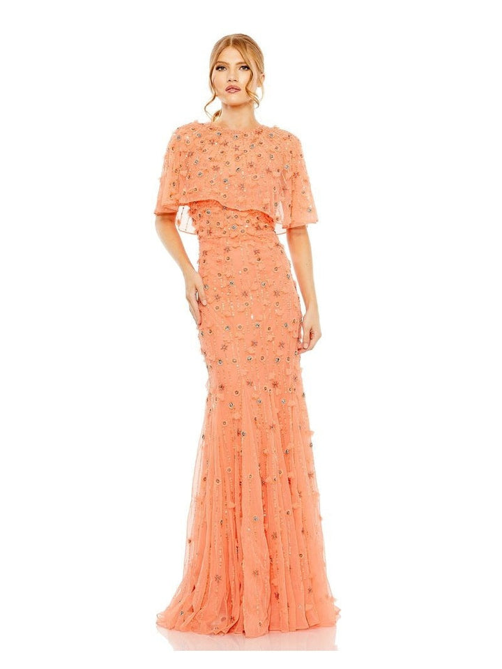 Embellished Illusion Cape Sleeve Trumpet Gown