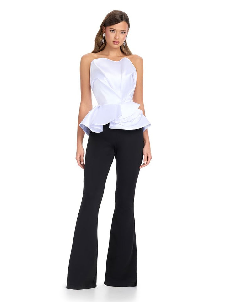 Strapless Mikado Jumpsuit with Scuba Pants