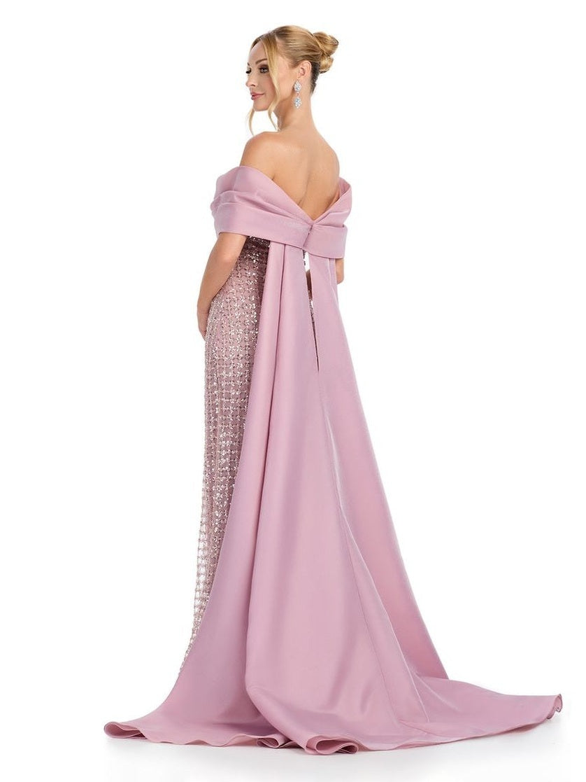 Beaded Gown with Organza Cape