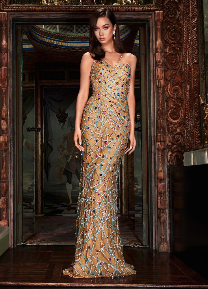 Encrusted Multi Coloured Beaded Gown