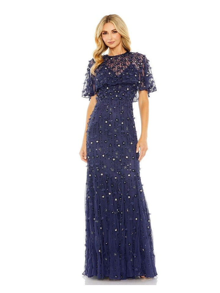 Embellished Illusion Cape Sleeve Trumpet Gown