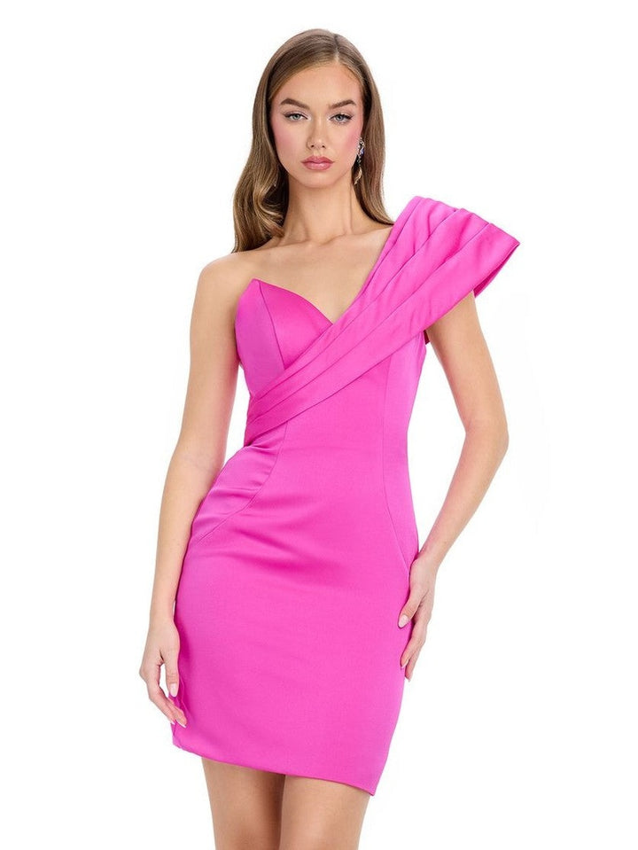 One Shoulder Crepe Cocktail Dress