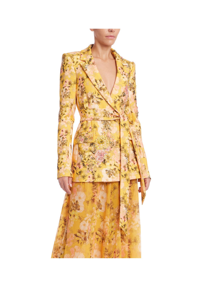 Floral Printed Tie Waist Blazer