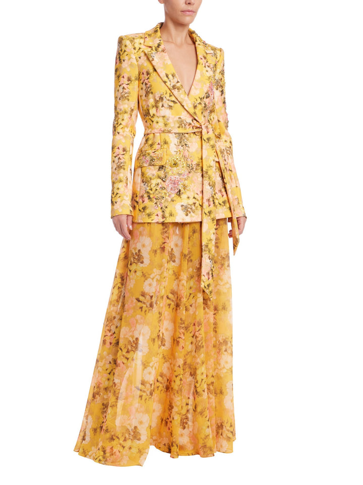 Floral Printed Tie Waist Blazer