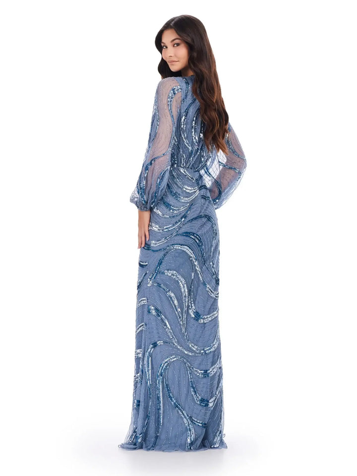 Beaded Gown Balloon Sleeves Gown