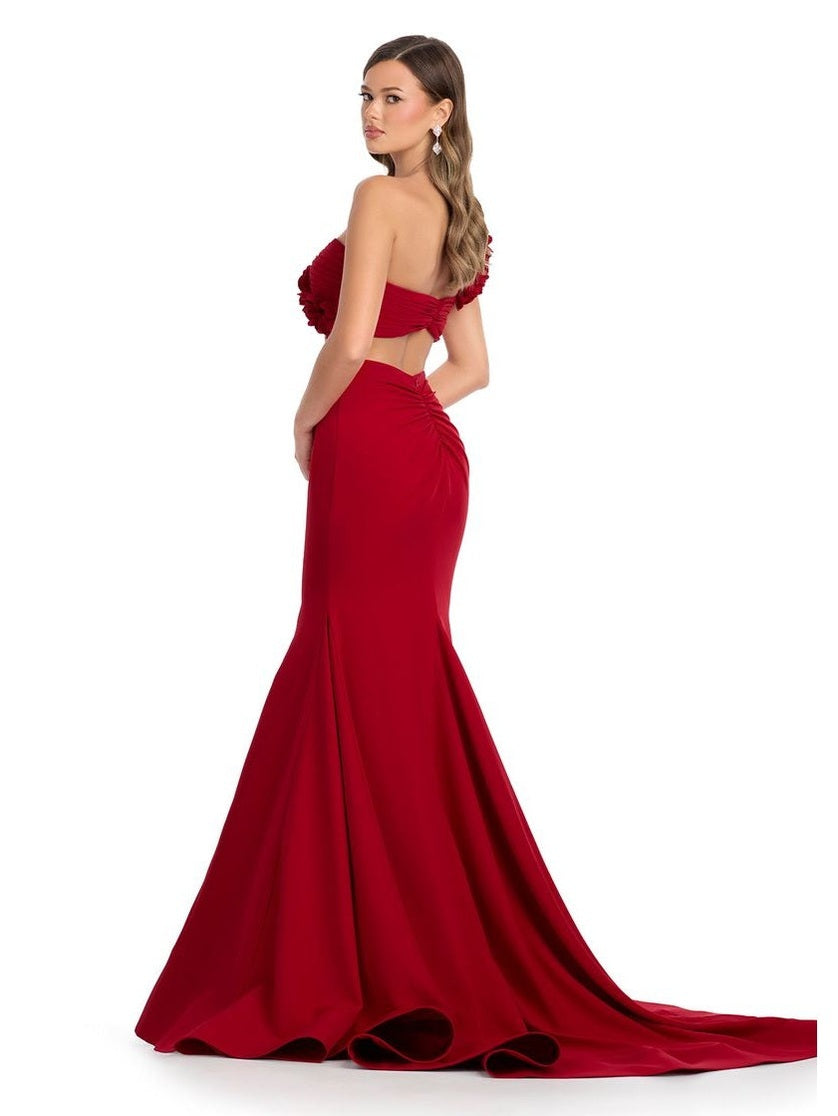 Two Piece Jersey Gown with Flower Accents