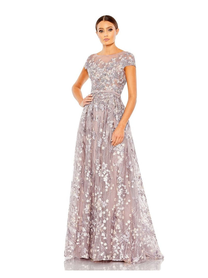 Embellished Floral Cap Sleeve A Line Gown
