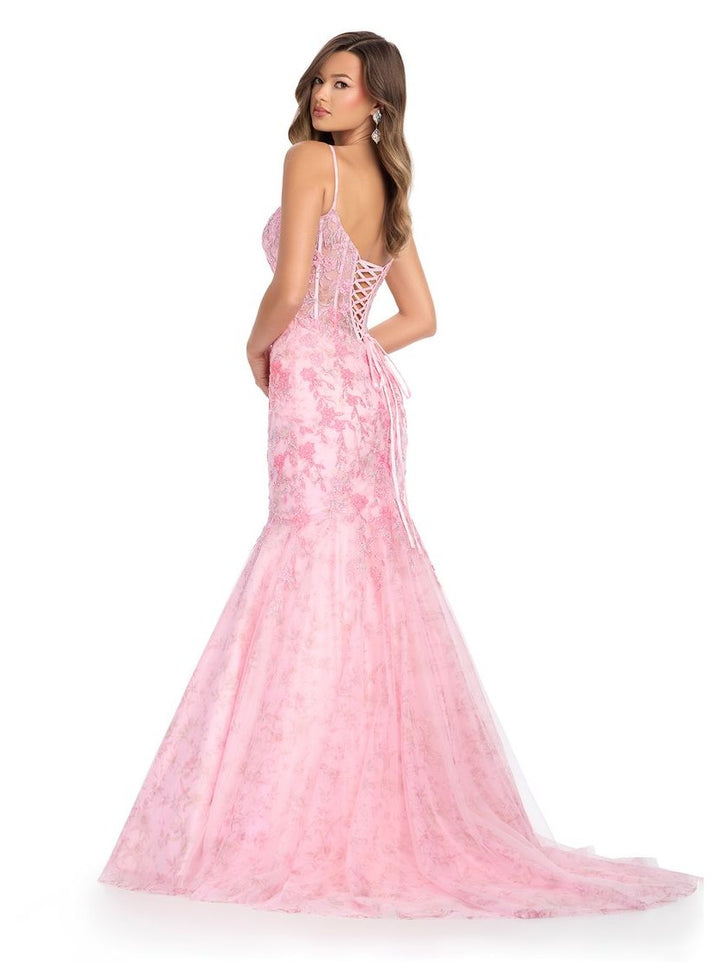 Spaghetti Strap Tulle Gown with Corset Bustier & Lace Up Back