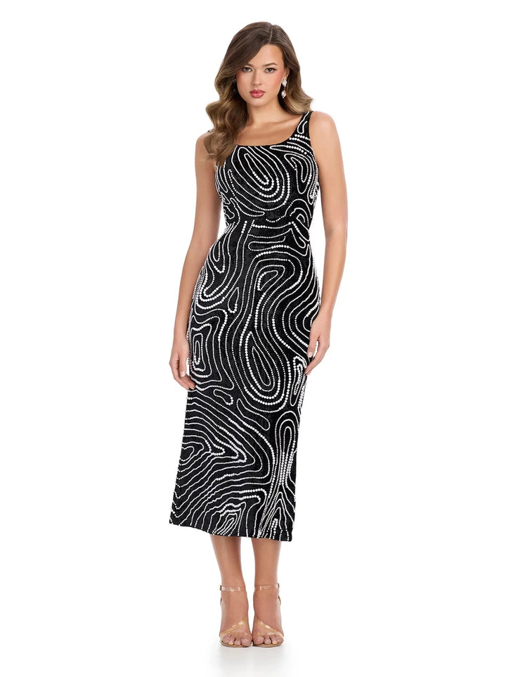 Velvet Mid Length Beaded Dress with V-Back