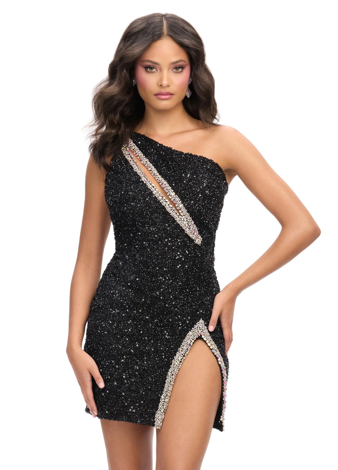 One Shoulder Beaded Cocktail Dress