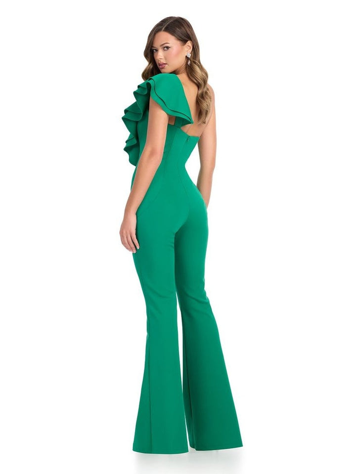 One Shoulder Scuba Jumpsuit with Ruffle