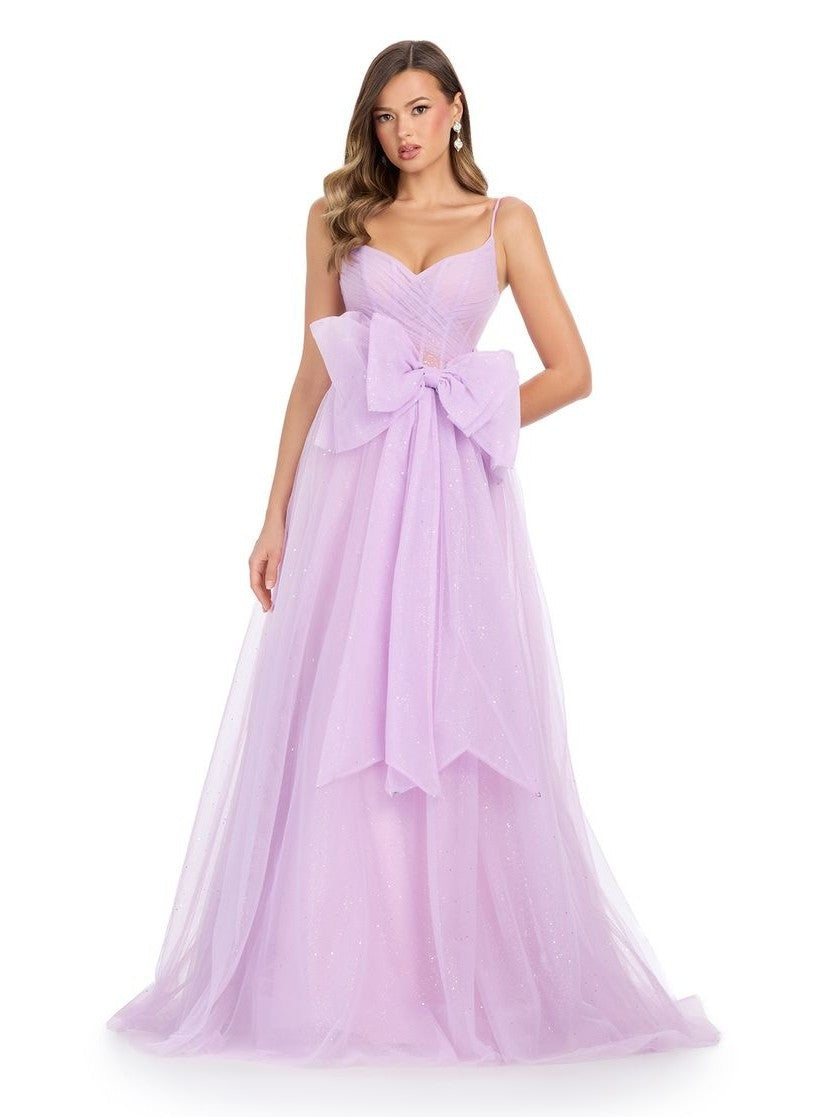 Spaghetti Strap Tulle Ball Gown with Bow